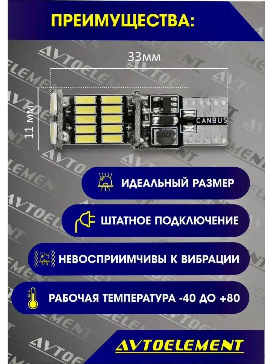 23 Avto Element LED лампы для автомобиля W5W светодиодны