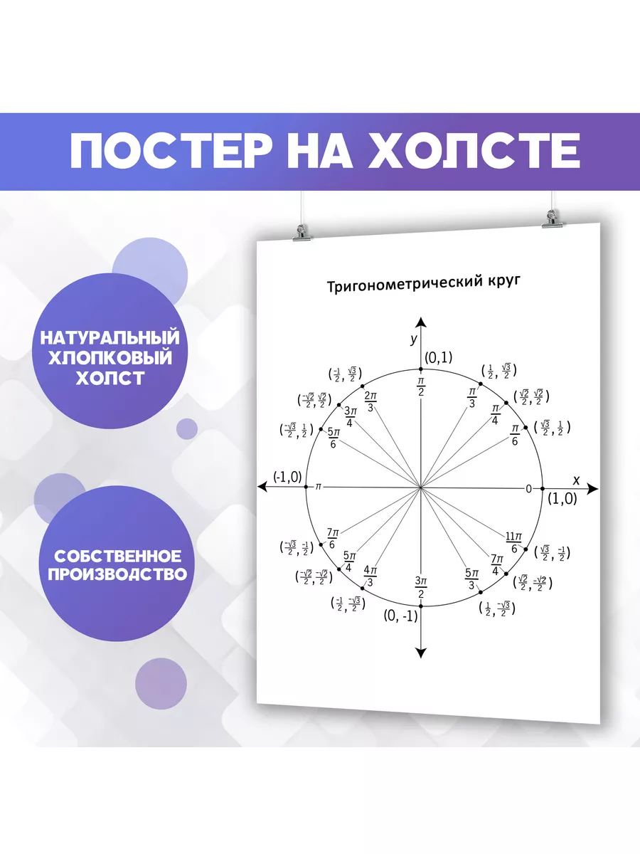 Постер Тригонометрический круг Математика для школы 40х60 см